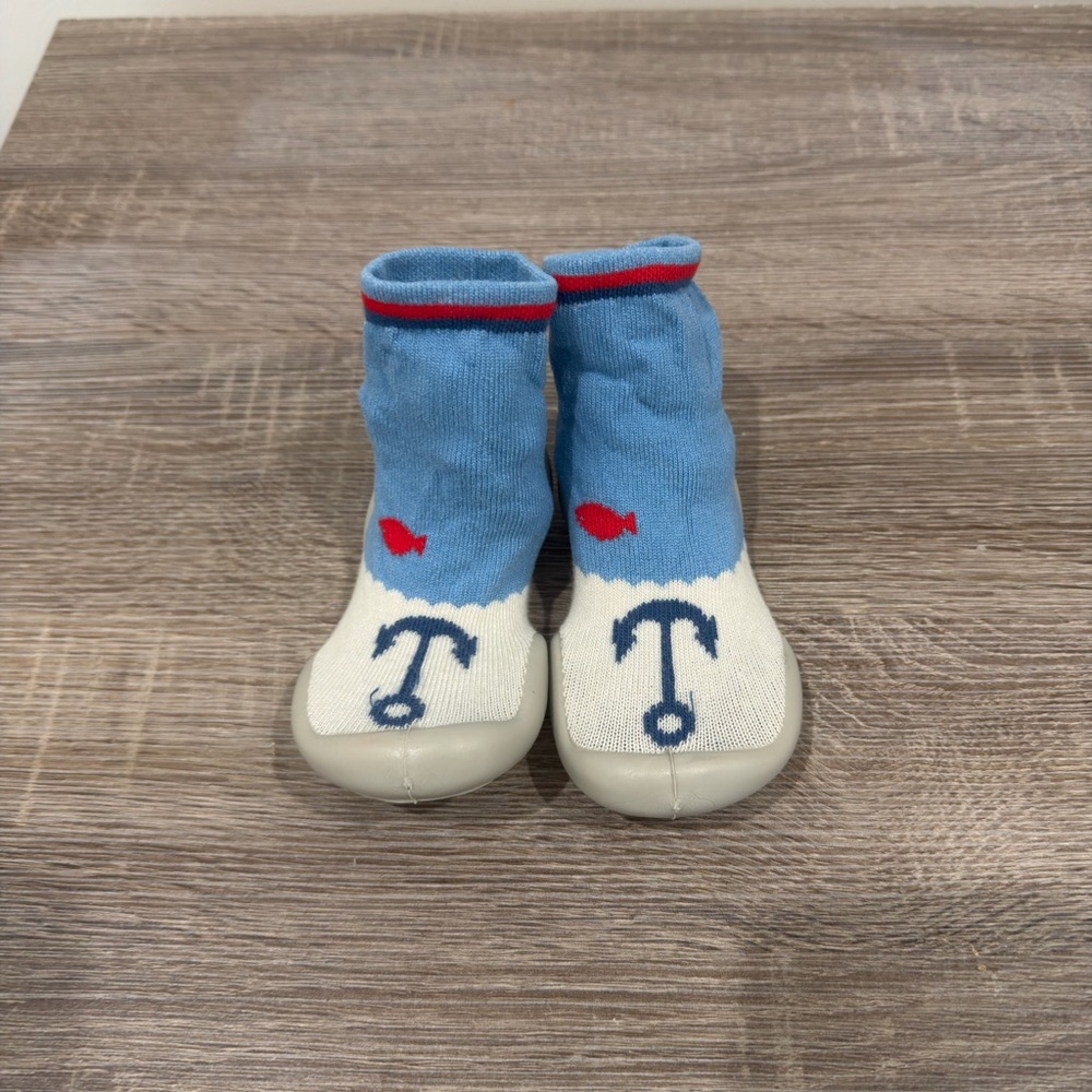 Blue and White Kids Shoes with Anchor Design